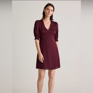 V-Neck Puff Sleeve Mini Dress in Deep Burgundy Quince !!!